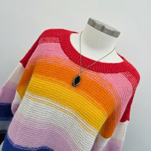 Old Navy Womens L Rainbow Striped Sweater Multicolor Knit Colorful Preppy Casual - Picture 8 of 16